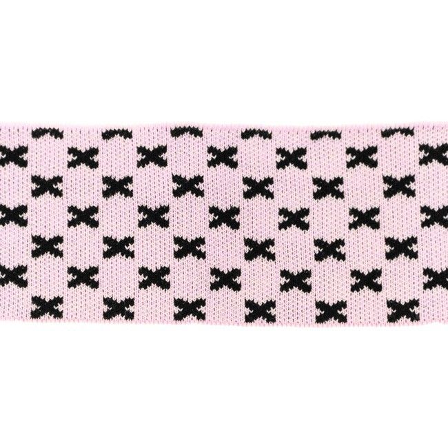 Rib žakárový -růžový+černé křížky - 7x100 cm vyrobeno v EU