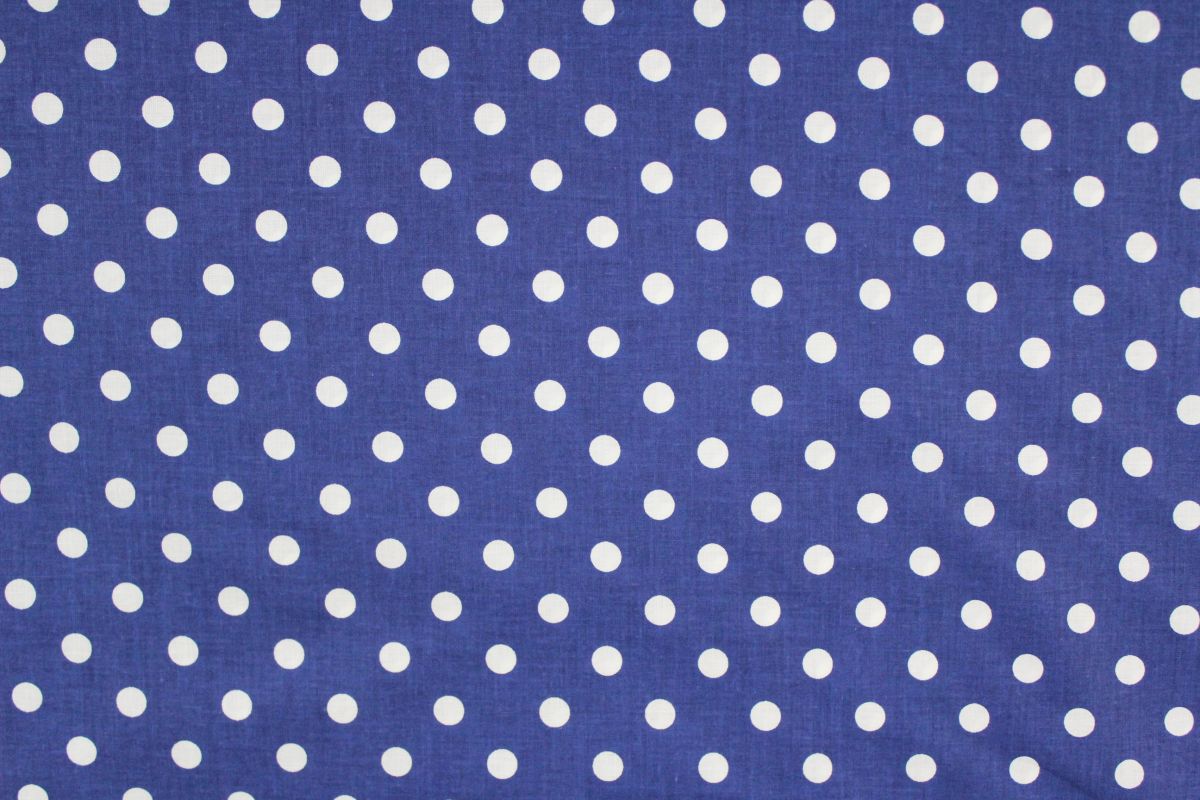 Modrá marina bavlna se středními bílými puntíky -1,1 cm vyrobeno v EU- atest pro děti bavlna