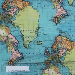 Teplákovina modro-zelená mapa světa - digitální tisk vyrobeno v Turecku