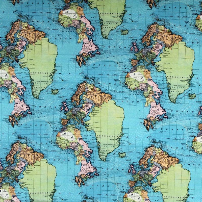 Teplákovina modro-zelená mapa světa - digitální tisk vyrobeno v Turecku
