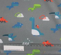 Softshell barevní dinosaurové na šedé - zimní EU-úplety atest pro děti