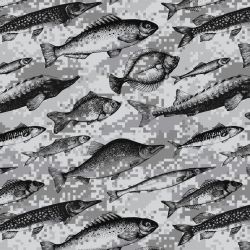 Rybičky na šedé kamufláži- digitální tisk mavaga design