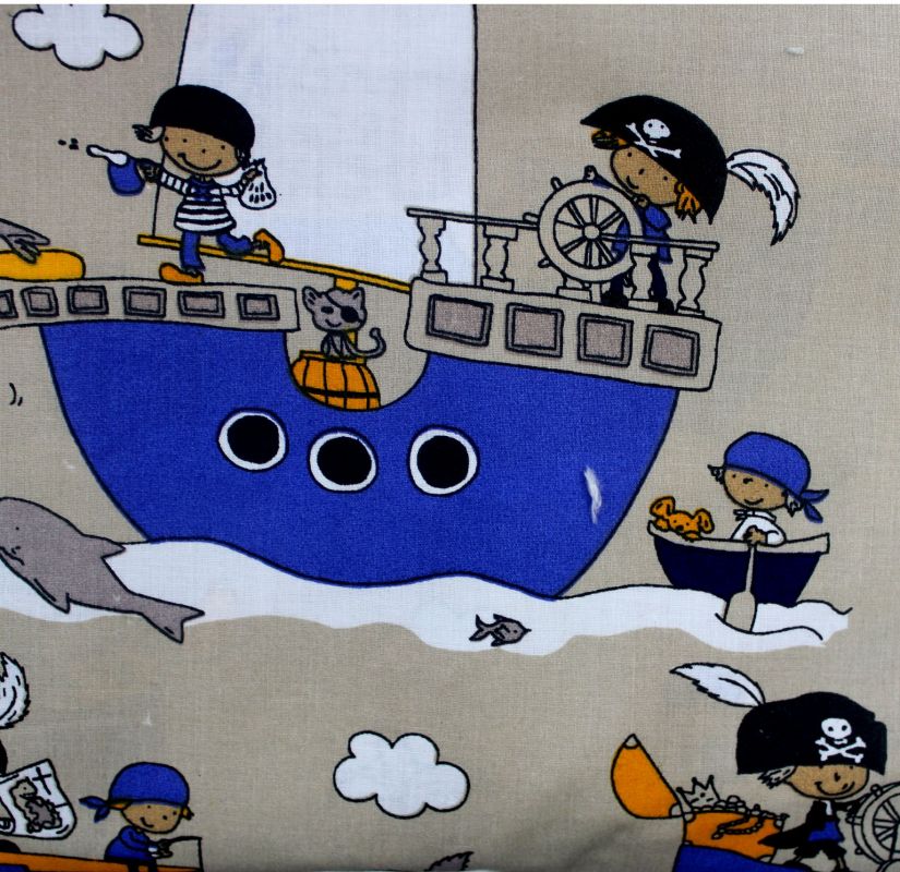 Světle hnědá bavlna s námořníky vyrobeno v EU- atest pro děti bavlna