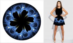 Panel na kolovou sukni 5 - květ v modrém fraktálu -VARIANTY | Funkční úplet MILKY , GARZATO 200gsm- funkční úplet počesaný