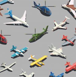 Letadla barevná na šedé -sublimační digitální tisk mavaga design