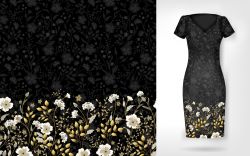 PANEL na šaty / triko/leginy –kytky bordura na černé- varianty mavaga design