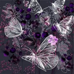 Motýlkové a šípky fialové na šedé-sublimační digitální tisk mavaga design