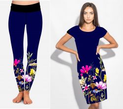 PANEL na šaty / triko/leginy –akvarelové květy na modré- varianty mavaga design