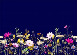  PANEL na šaty / triko/leginy –akvarelové květy na modré- varianty | Bella -úplet, Dolomity, Garzato, Kočárkovina, Lycra, Milky, PUSH UP LYCRA/ plavkovina, Softshell jarní, Softshell zimní, TORINO
