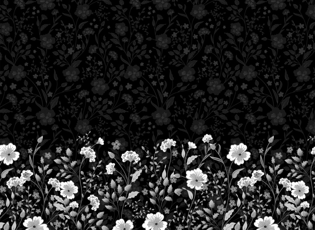 PANEL na šaty / triko/leginy –kytky bordura na černé 2- varianty mavaga design