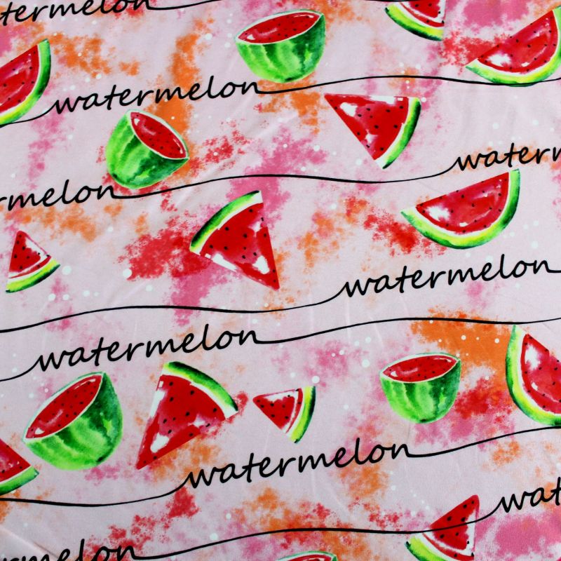 Jednolícní úplet s melouny na růžové -210 gsm EU-úplety atest pro děti
