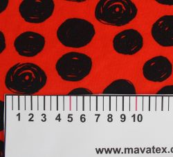 Jednolícní úplet červený s atyp puntíky -180 gsm EU-úplety atest pro děti