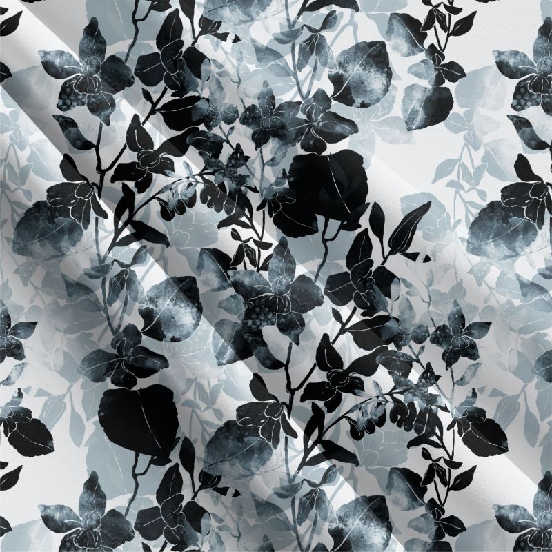 Černo-bílé podkreslené květy-sublimační digitální tisk mavaga design
