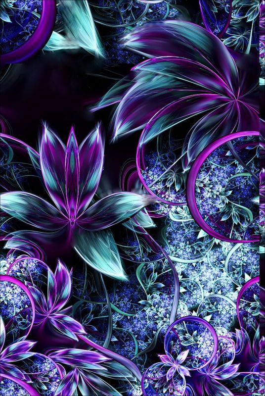 BERÁNEK softshell fraktální květy fialové -desen 491 mavaga design