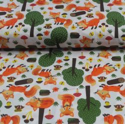 Bavlna oranžové lišky v lese vyrobeno v EU- atest pro děti bavlna