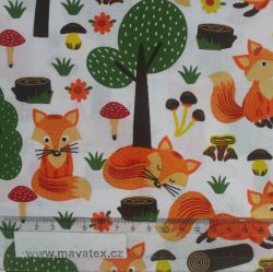 Bavlna oranžové lišky v lese vyrobeno v EU- atest pro děti bavlna