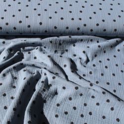 Mušelín ( fáčovina ) modro-šedá – puntíky vyrobeno v EU- atest pro děti bavlna
