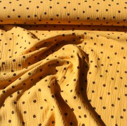 Mušelín ( fáčovina ) hořčicová – puntíky vyrobeno v EU- atest pro děti bavlna