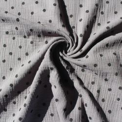 Mušelín ( fáčovina ) šedá – puntíky vyrobeno v EU- atest pro děti bavlna
