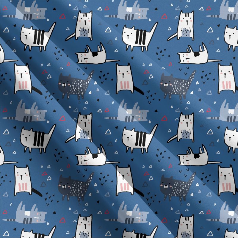 Roztomilé kočičky na modré -sublimační digitální tisk mavaga design
