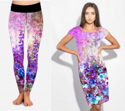 PANEL na šaty –akvarelové květy mix- bavlna+elastan
