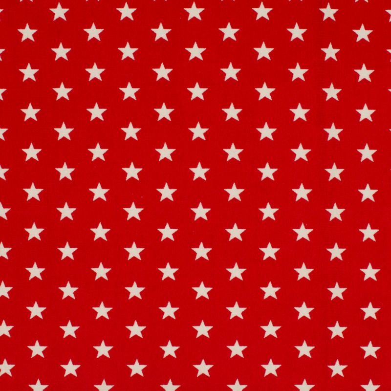 Červený jednolícní úplet s bílými hvězdičkami -200 gsm vyrobeno v EU- atest pro děti bavlna