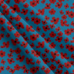 Drobné červené kvítky na modré-sublimační digitální tisk mavaga design