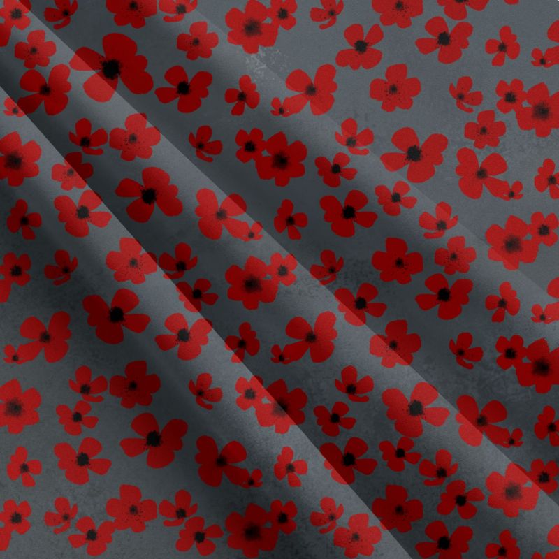 Drobné červené kvítky na šedé-sublimační digitální tisk mavaga design