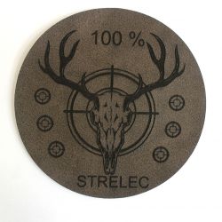 Koženková patch kulatá gravír - "100% střelec " vyrobeno v EU