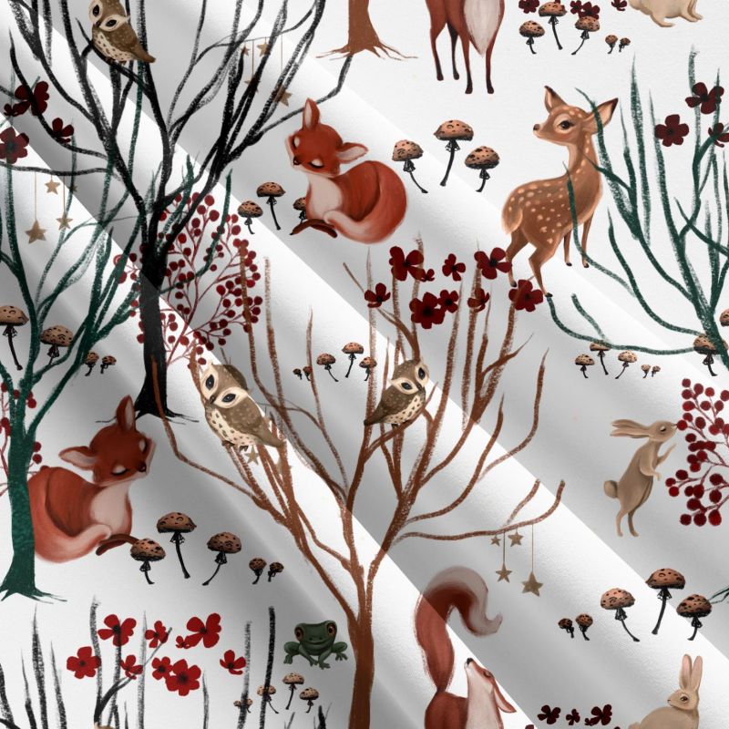 Lesní zvířátka v lese na bílé -sublimační digitální tisk mavaga design