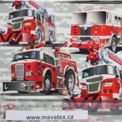 Teplákovina hasičská auta - 260 gsm EU-úplety atest pro děti