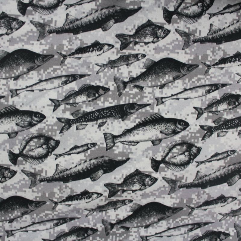 Jednolícní ryby na šedé kamufláží- 220 gsm vyrobeno v EU