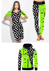 Dvoj-PANEL na šaty / triko/leginy -NEBUĎ PIRAŇA FLU zelená - varianty mavaga design