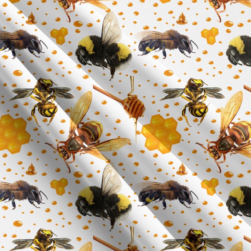 Včely na bílé-sublimační digitální tisk mavaga design
