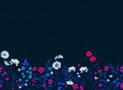 PANEL na šaty –malované květy na modré-- bavlna+elastan tep.-2 JAKOST EU-úplety atest pro děti