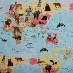 Jednolícní úplet mapa světa se zvířátky -digitální tisk
