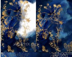 PANEL na šaty / triko/leginy -zlaté kytky na modré mlze- 10 variant mavaga design