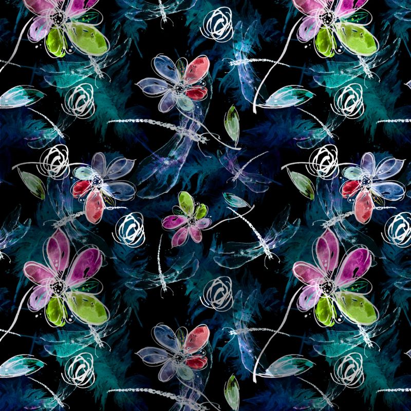 Duhové kytky a vážky-sublimační digitální tisk mavaga design