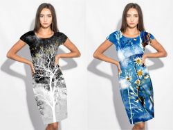 PANEL na šaty –- stromy + květy --- bavlna+elastan tep.