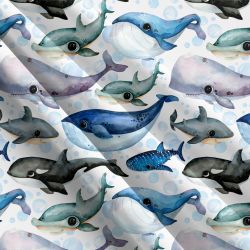 Velryby na bílé-sublimační digitální tisk mavaga design