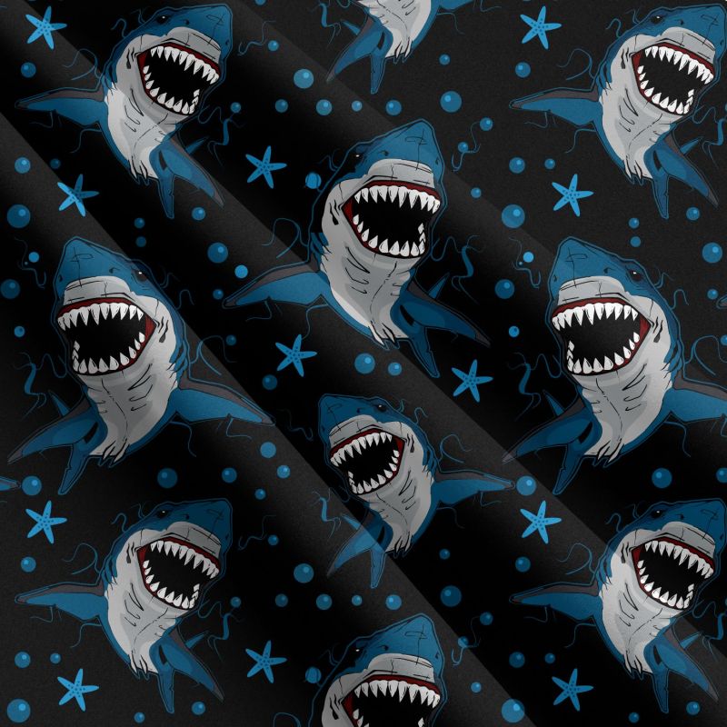 Žraloci na černé-sublimační digitální tisk mavaga design