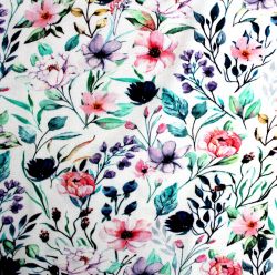 Jednolícní úplet jemné akvarelové květy -180 gsm