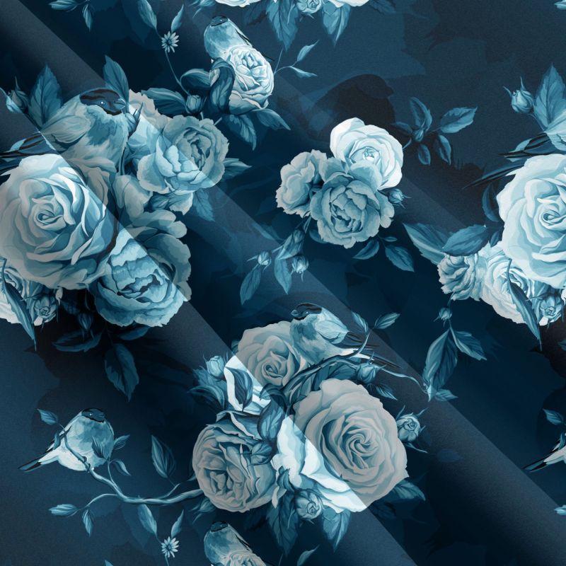 Modé růže na modré-materiálové varianty mavaga design