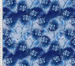 Teplákovina modré Impresionistické růže- 260 gsm