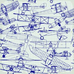 Letadla nákresy modrá-sublimační digitální tisk