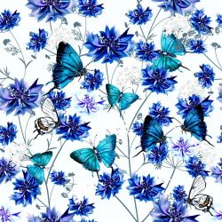 Modrý motýlkové s chrpami-sublimační digitální tisk