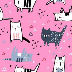 Roztomilé kočičky na růžové -sublimační digitální tisk