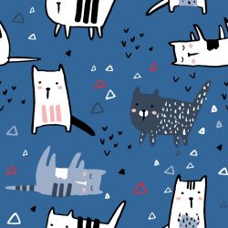 Roztomilé kočičky na modré -sublimační digitální tisk