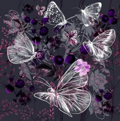 Motýlkové a šípky fialové  na šedé-sublimační digitální tisk