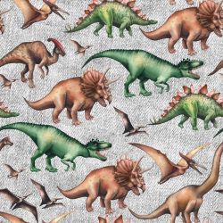 Dinosaurové šedý denim-sublimační digitální tisk